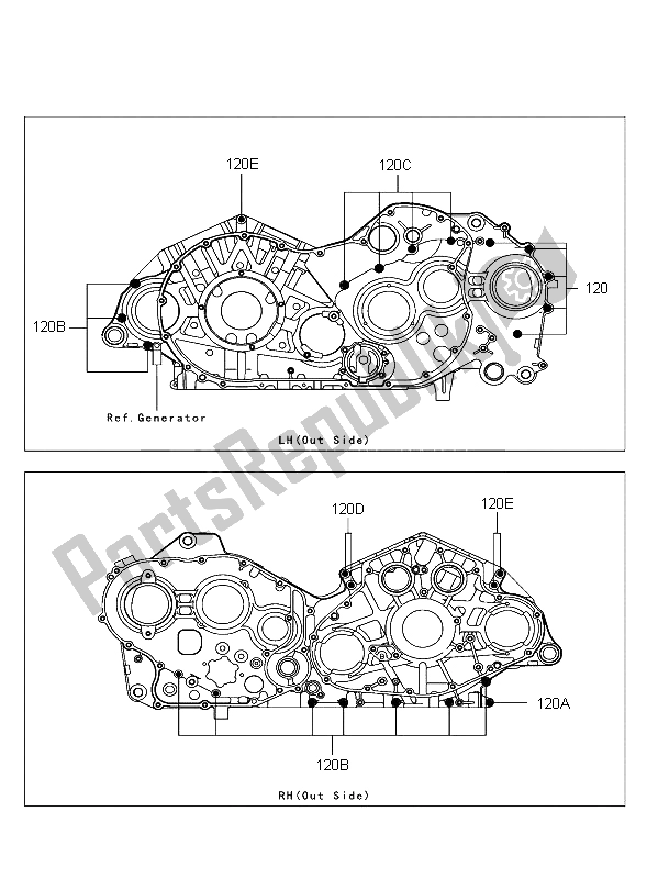 All parts for the Crank Case Bolt Pattern of the Kawasaki VN 2000 2004