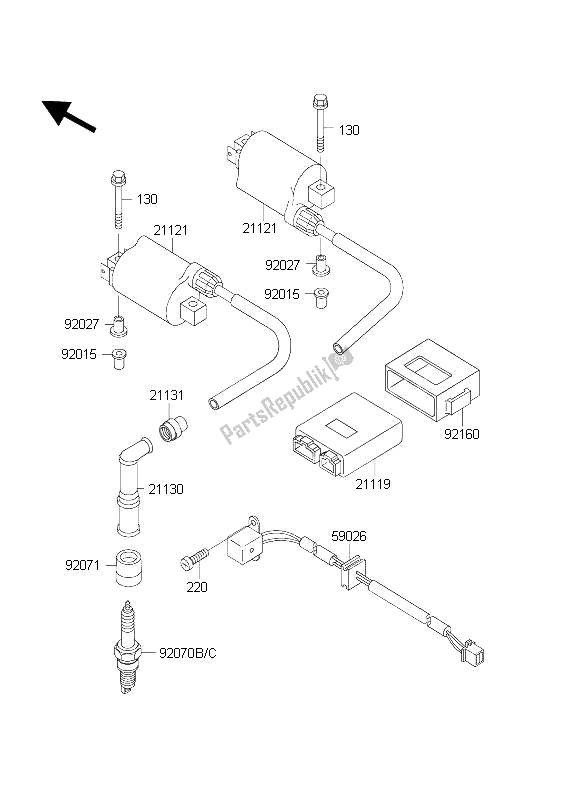 Alle onderdelen voor de Ontbrandingssysteem van de Kawasaki KLE 500 2003