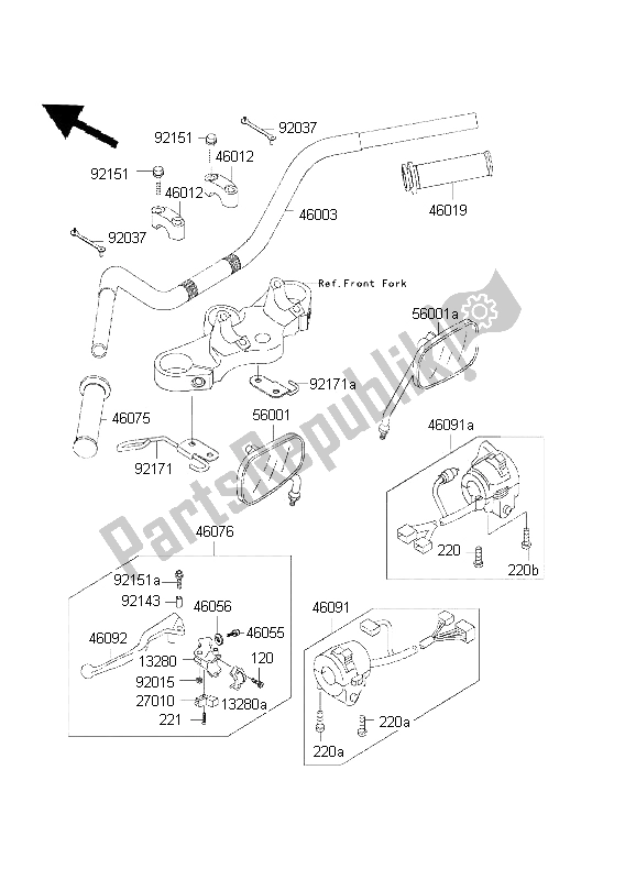 All parts for the Handlebar of the Kawasaki W 650 2001