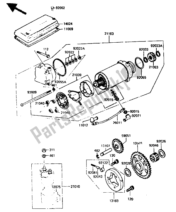 Alle onderdelen voor de Startmotor van de Kawasaki GPZ 750 1987