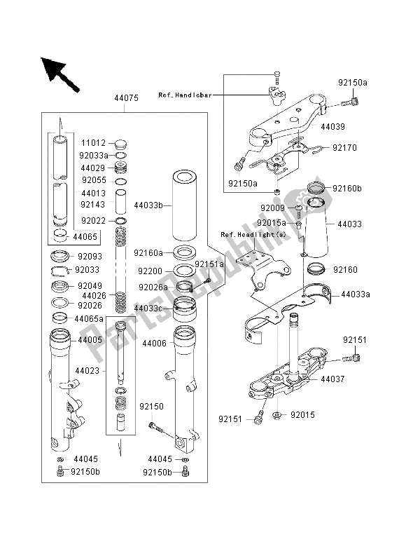 All parts for the Front Fork of the Kawasaki VN 800 Drifter 2000