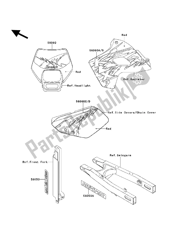 All parts for the Decals (red) of the Kawasaki KLX 650 1994