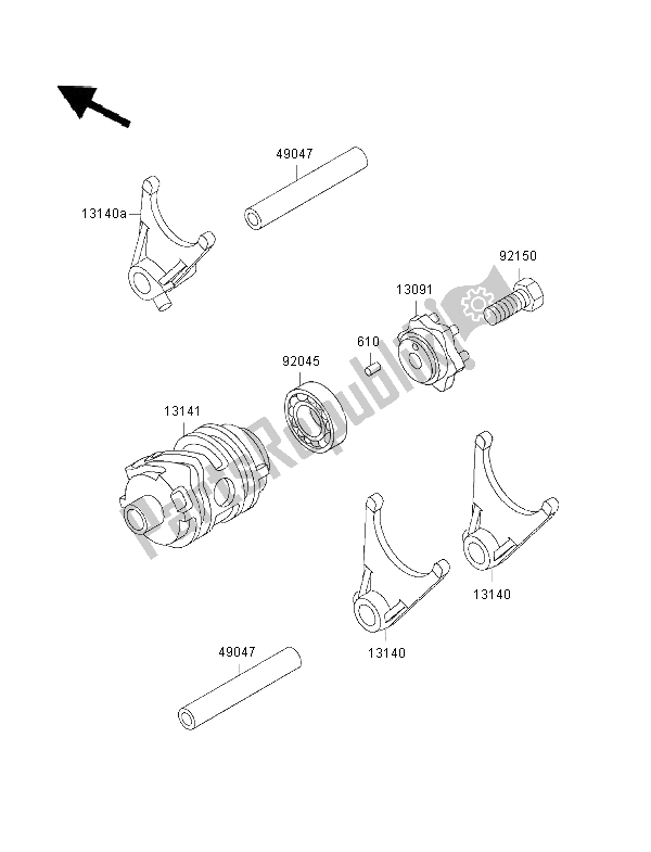 All parts for the Gear Change Drum & Shift Fork of the Kawasaki KLX 650R 1996