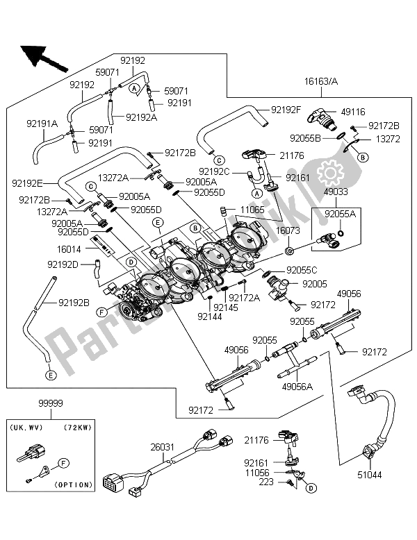 All parts for the Throttle of the Kawasaki Ninja ZX 10R 1000 2012