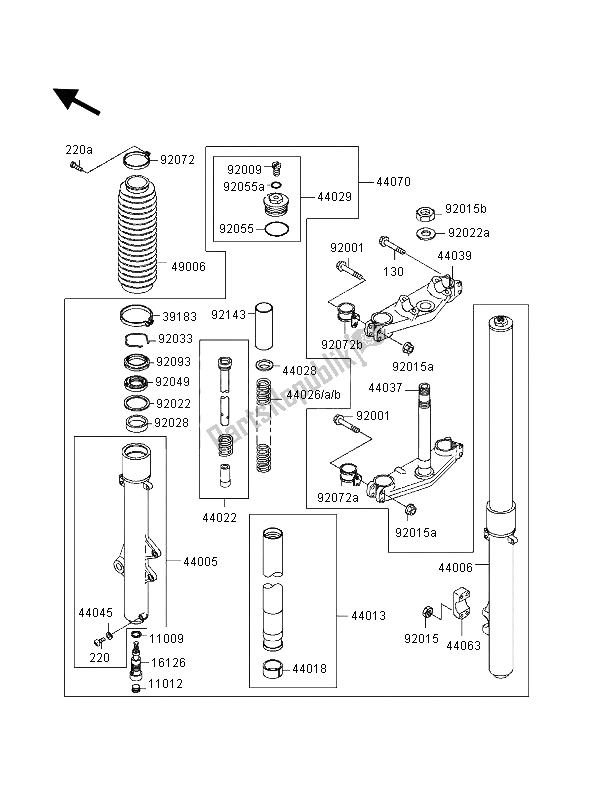 All parts for the Front Fork of the Kawasaki KLX 250R 1996