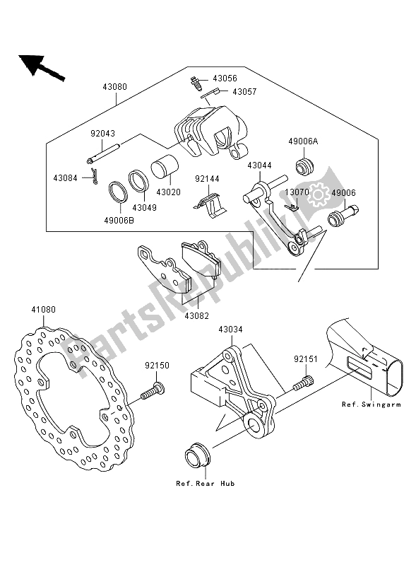 All parts for the Rear Brake of the Kawasaki ER 6F 650 2008