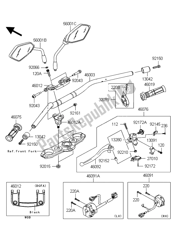 All parts for the Handlebar of the Kawasaki Z 1000 2012