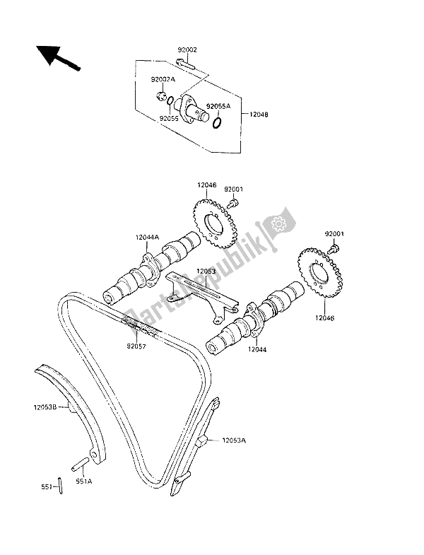 All parts for the Camshaft(s) & Tensioner of the Kawasaki LTD 450 1986