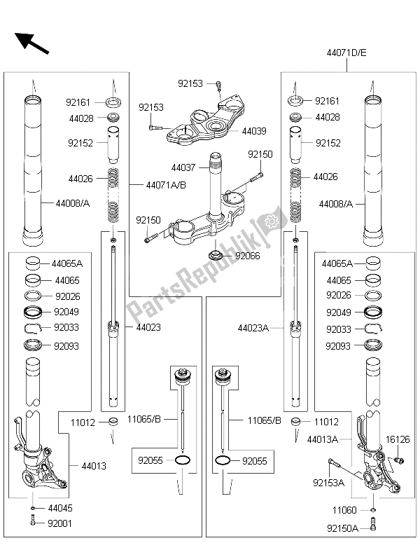 All parts for the Front Fork of the Kawasaki Z 1000 SX 2015