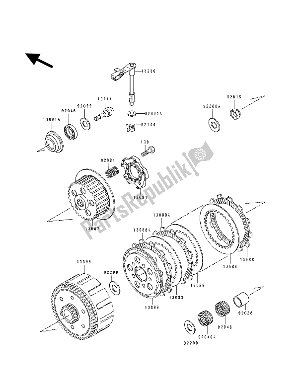 All parts for the Clutch of the Kawasaki KX 125 1993