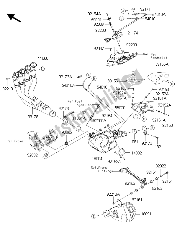 Alle onderdelen voor de Geluiddemper (s) van de Kawasaki Ninja ZX 10R ABS 1000 2015