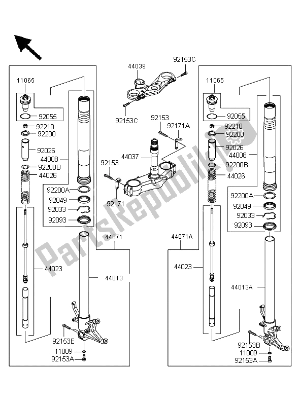 All parts for the Front Fork of the Kawasaki Ninja ZX 10R 1000 2006