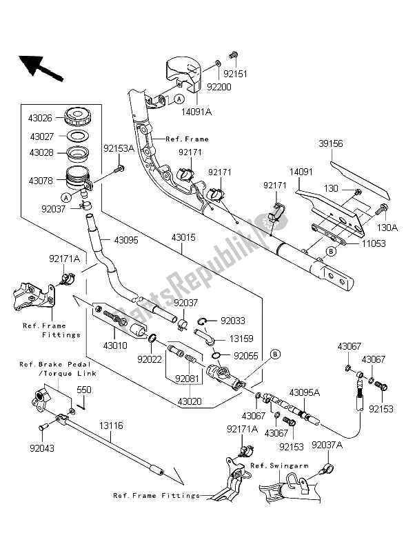 All parts for the Rear Master Cylinder of the Kawasaki VN 2000 2004