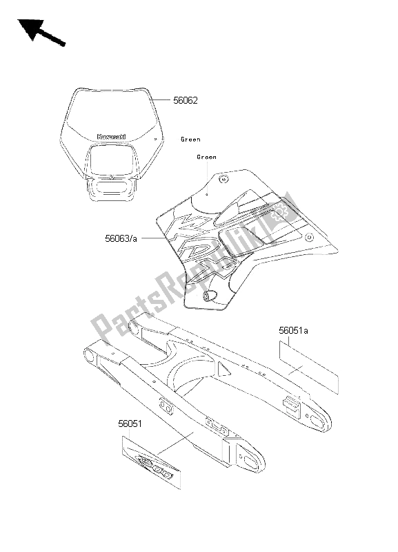 Toutes les pièces pour le Décalcomanies du Kawasaki KDX 200 2001