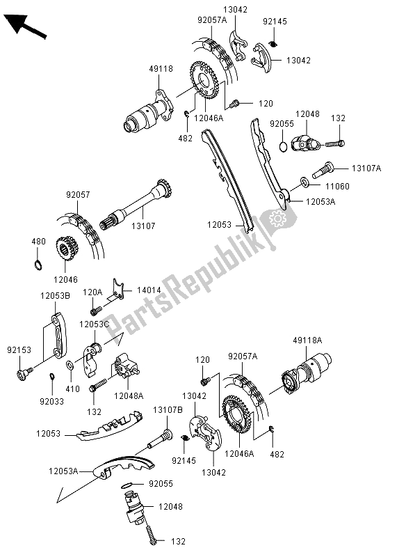 All parts for the Camshaft(s) & Tensioner of the Kawasaki KVF 750 4X4 2012