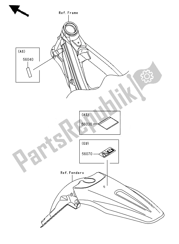Alle onderdelen voor de Etiketten van de Kawasaki KX 450F 2007