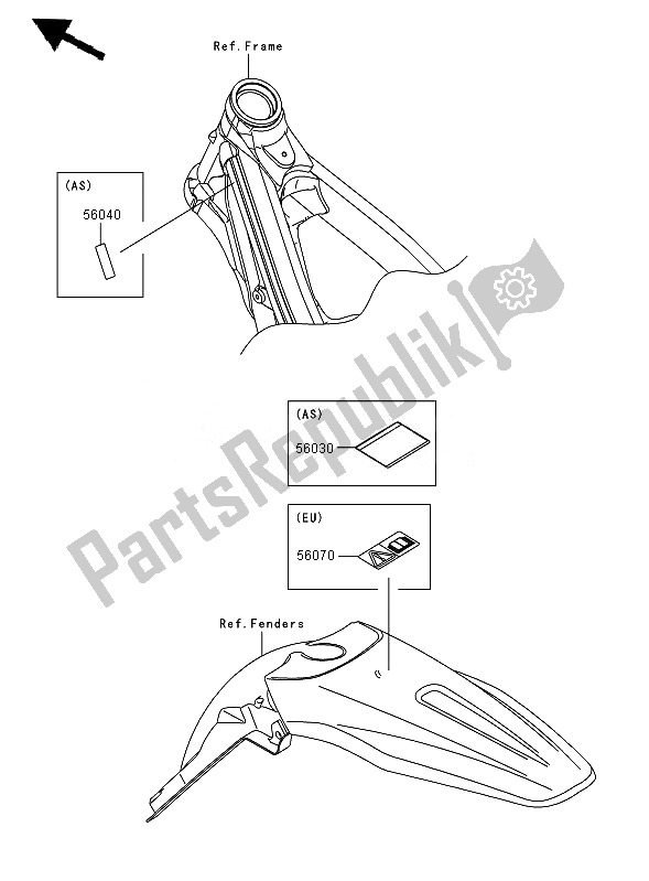 Alle onderdelen voor de Etiketten van de Kawasaki KX 450F 2007