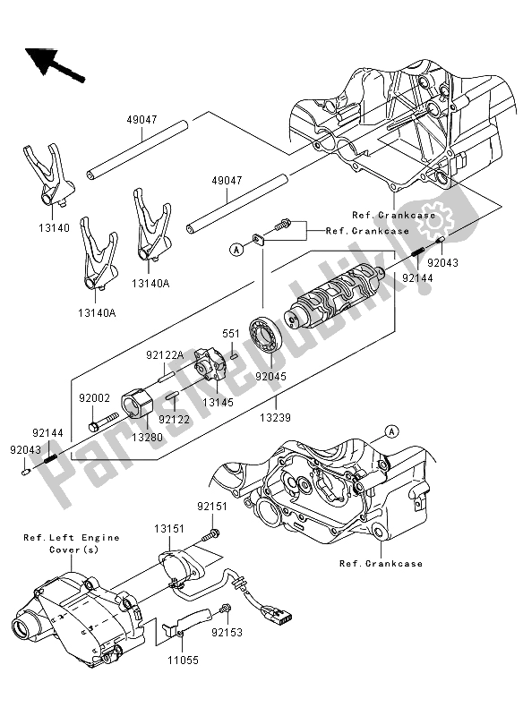 All parts for the Gear Change Drum & Shift Fork of the Kawasaki VN 1700 Voyager ABS 2009