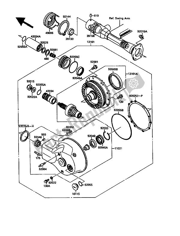 Toutes les pièces pour le Arbre D'entraînement Et Engrenage Final du Kawasaki VN 15 1500 1989