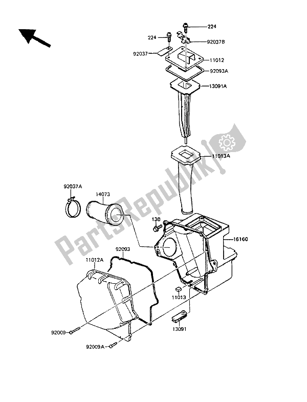 All parts for the Air Cleaner of the Kawasaki KMX 125 1987