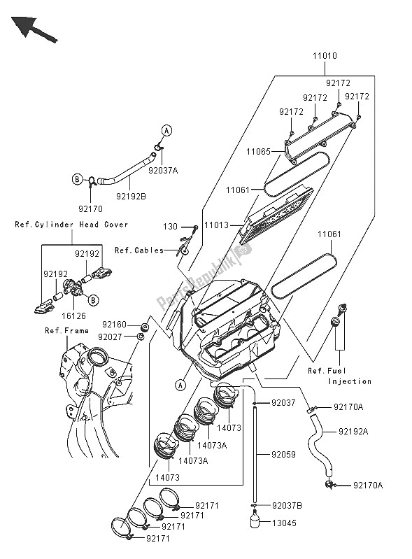 Alle onderdelen voor de Luchtfilter van de Kawasaki Ninja ZX 6R 600 2005