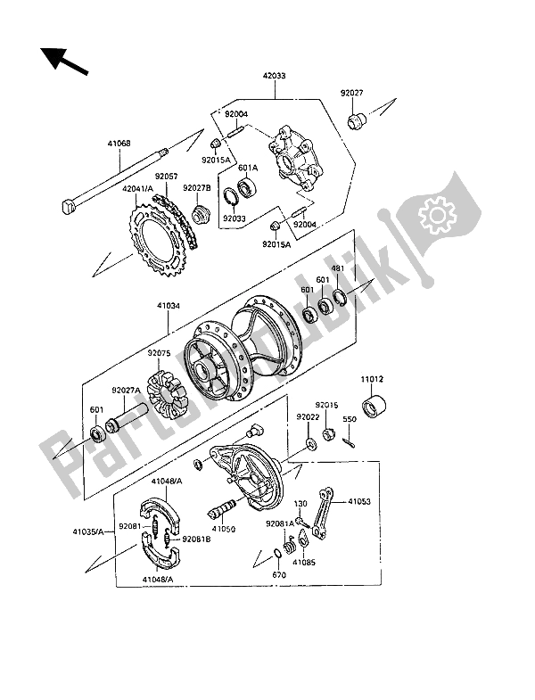 Tutte le parti per il Mozzo Posteriore del Kawasaki KLR 250 1992