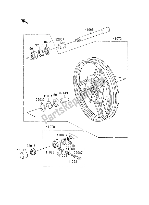 Tutte le parti per il Mozzo Anteriore del Kawasaki GPX 600R 1995