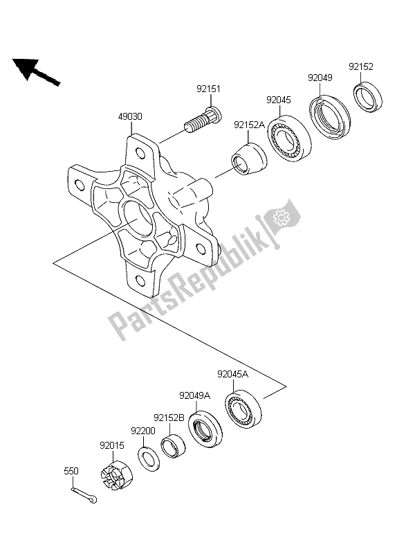 Tutte le parti per il Mozzo Anteriore del Kawasaki KFX 700 KSV 700B6F 2006