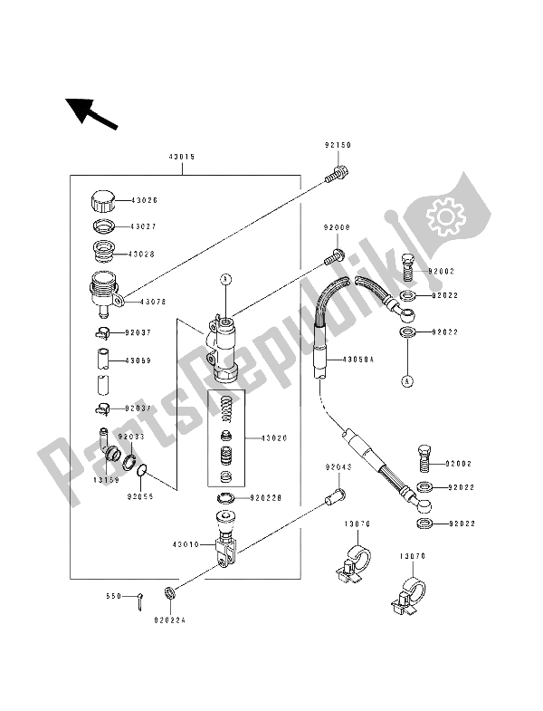 Alle onderdelen voor de Achterste Hoofdcilinder van de Kawasaki KDX 200 1990