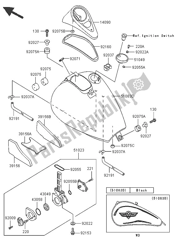 All parts for the Fuel Tank of the Kawasaki VN 800 Classic 2005