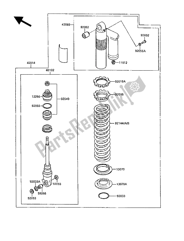 All parts for the Shock Absorber(s) of the Kawasaki KX 500 1988