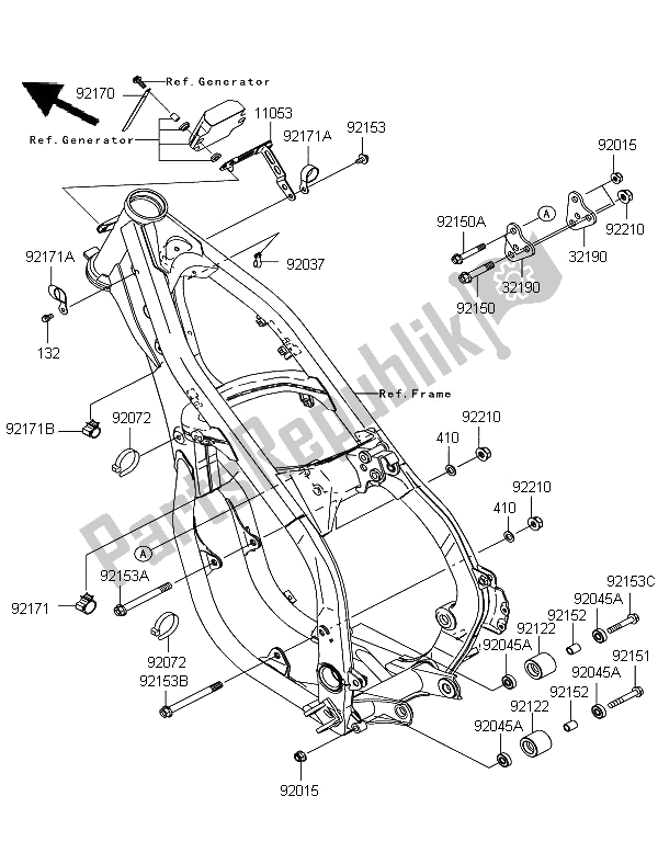 All parts for the Frame Fittings of the Kawasaki KX 250 2006