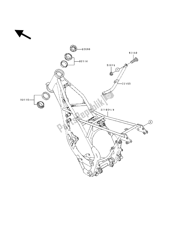 All parts for the Frame of the Kawasaki KX 80 SW LW 1992