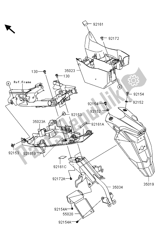 Alle onderdelen voor de Achterspatbord (en) van de Kawasaki ER 6N ABS 650 2013