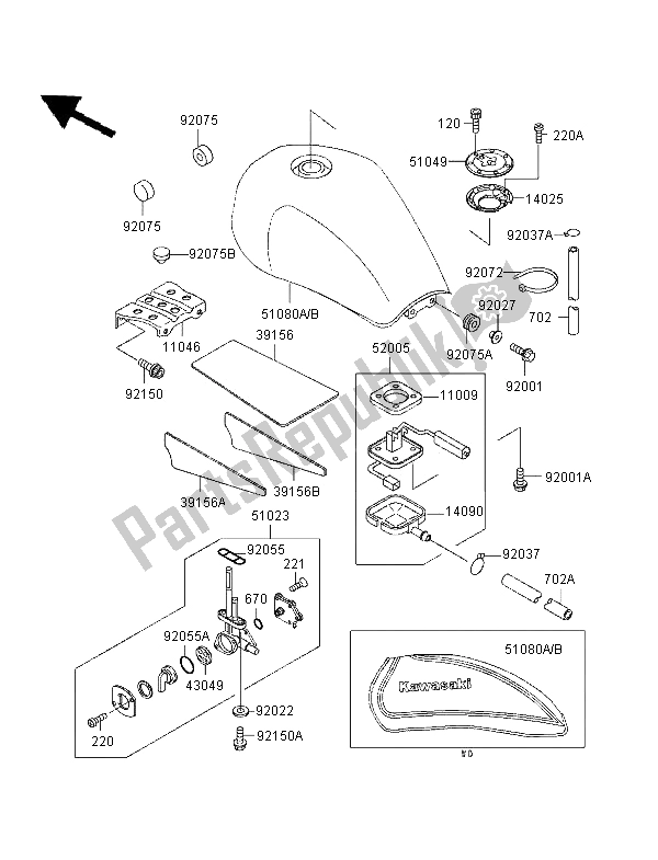 All parts for the Fuel Tank of the Kawasaki Zephyr 750 1996