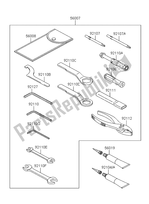 Alle onderdelen voor de Eigenaars Tools van de Kawasaki Versys ABS 650 2013