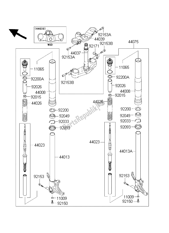 All parts for the Front Fork of the Kawasaki Ninja ZX 6R 600 2003