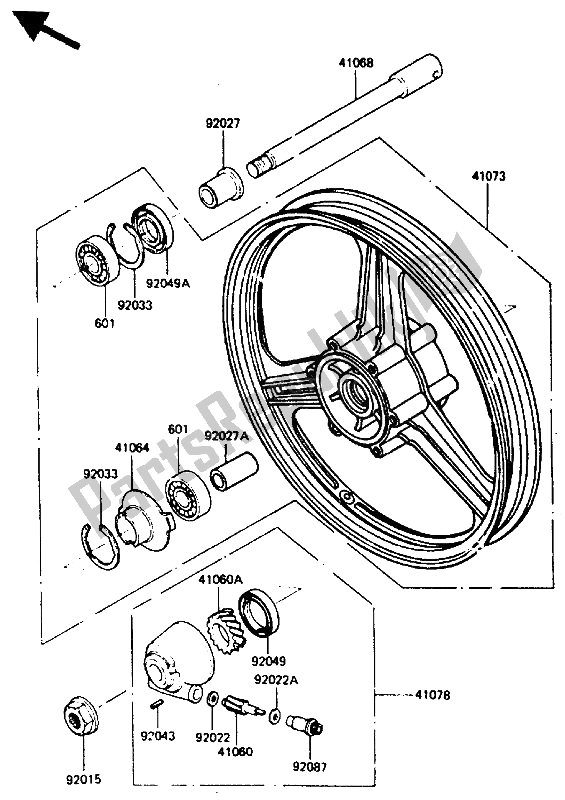 Tutte le parti per il Mozzo Anteriore del Kawasaki GPZ 400A 1985
