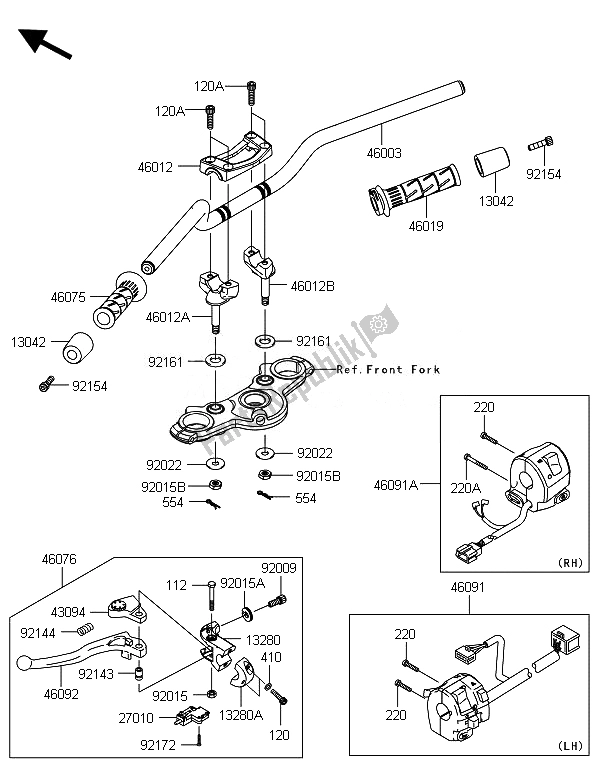 All parts for the Handlebar of the Kawasaki ER 6F 650 2014