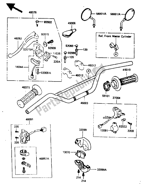 Tutte le parti per il Manubrio del Kawasaki KLR 250 1986