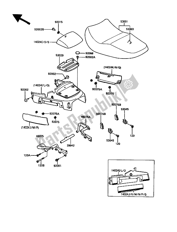 Alle onderdelen voor de Stoel van de Kawasaki 1000 GTR 1990