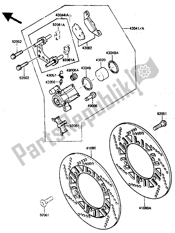 Todas as partes de Compasso De Calibre Frontal do Kawasaki GPZ 600 1985