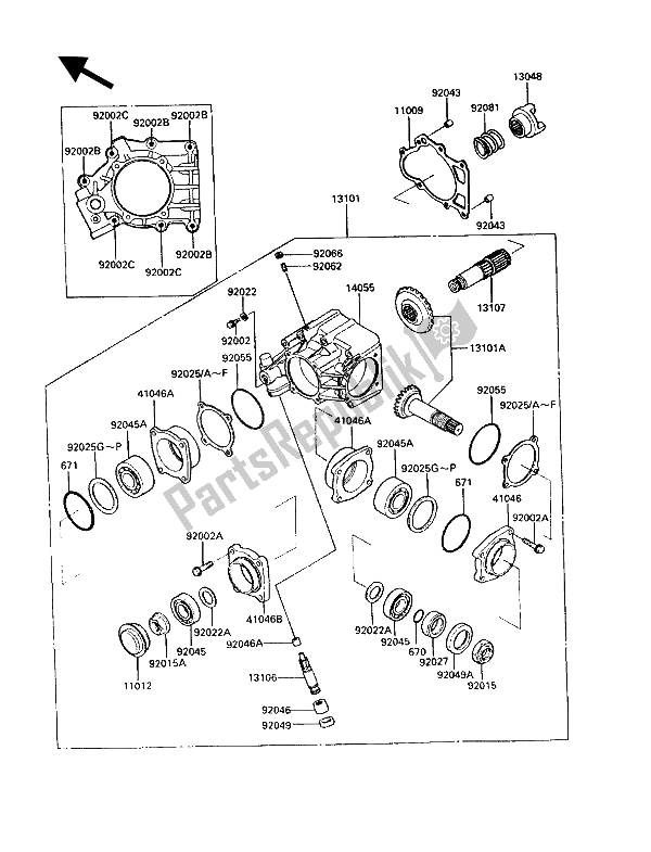 All parts for the Front Bevel Gear of the Kawasaki VN 750 Twin 1987