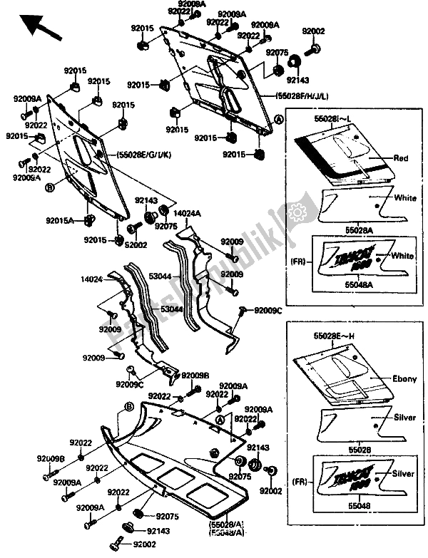 All parts for the Cowling Lowers of the Kawasaki ZX 10 1000 1988