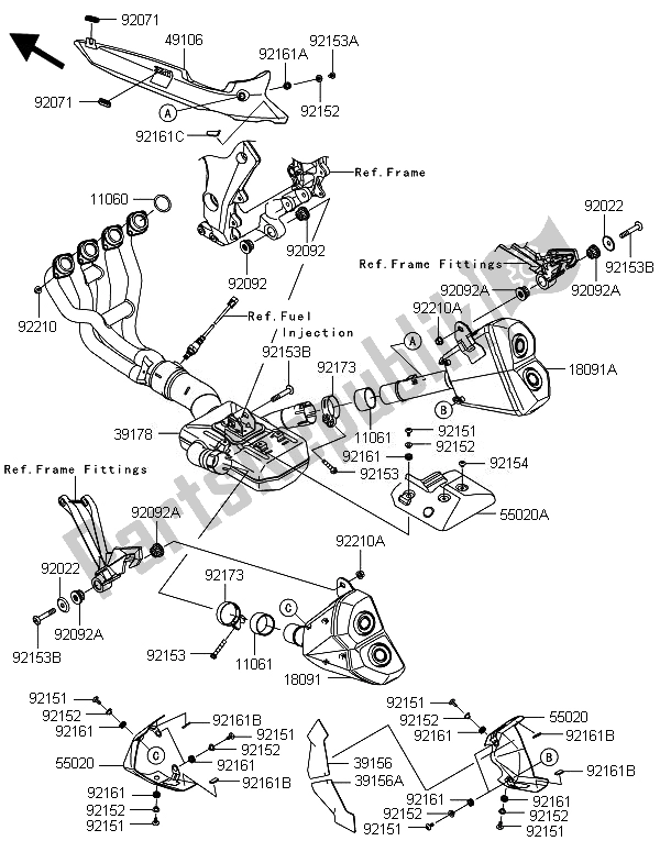 Tutte le parti per il Silenziatore (s) del Kawasaki ZX 1000 SX ABS 2014