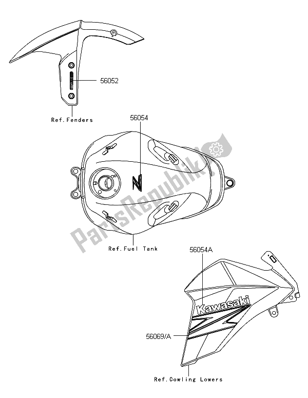 Tutte le parti per il Decalcomanie (arancione) (bianco) del Kawasaki Z 800 ABS DDS 2013