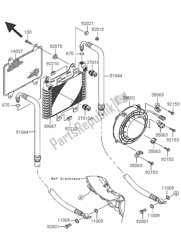 All parts for the Oil Cooler of the Kawasaki KVF 360 2005