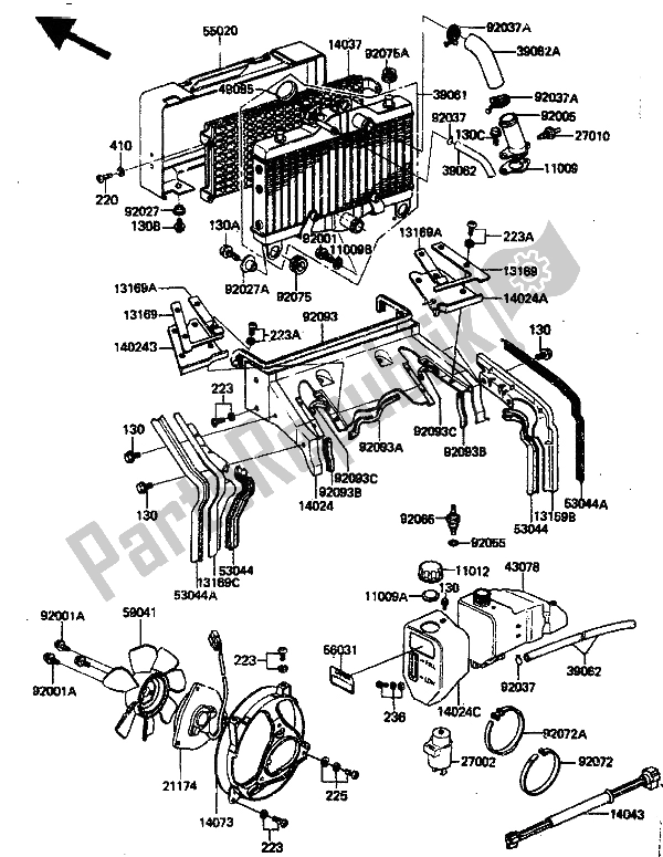 All parts for the Radiator of the Kawasaki ZN 1300 1986