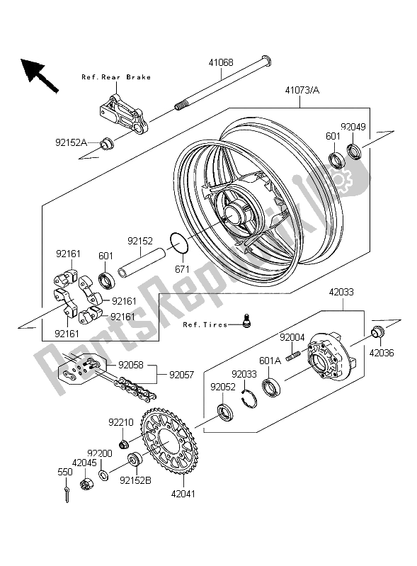 Tutte le parti per il Mozzo Posteriore del Kawasaki Ninja ZX 10R 1000 2006
