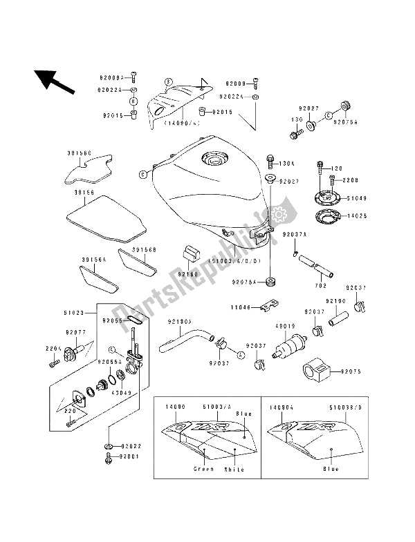 All parts for the Fuel Tank of the Kawasaki ZXR 400 1991